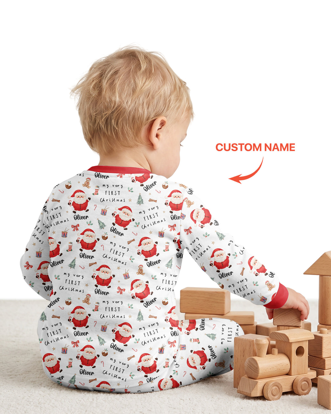 Custom Name My Very First Christmas Santa  Bamboo Two Piece Long Sleeve Pajama Set