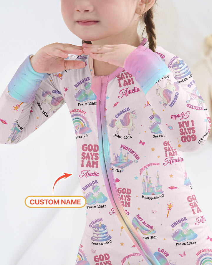 God Says I Am Custom Name - Dreamy Princess Bamboo Convertible Zippy