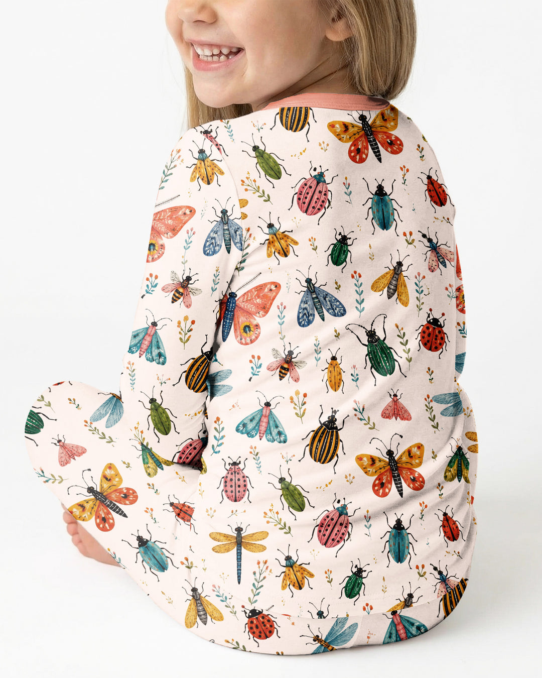 Folk Art Insects Bamboo Two Piece Long Sleeve Pajama Set