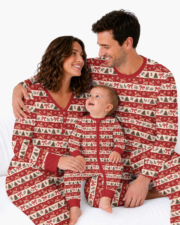 Vintage Reindeer Christmas Stripes Bamboo Women Pajama Set