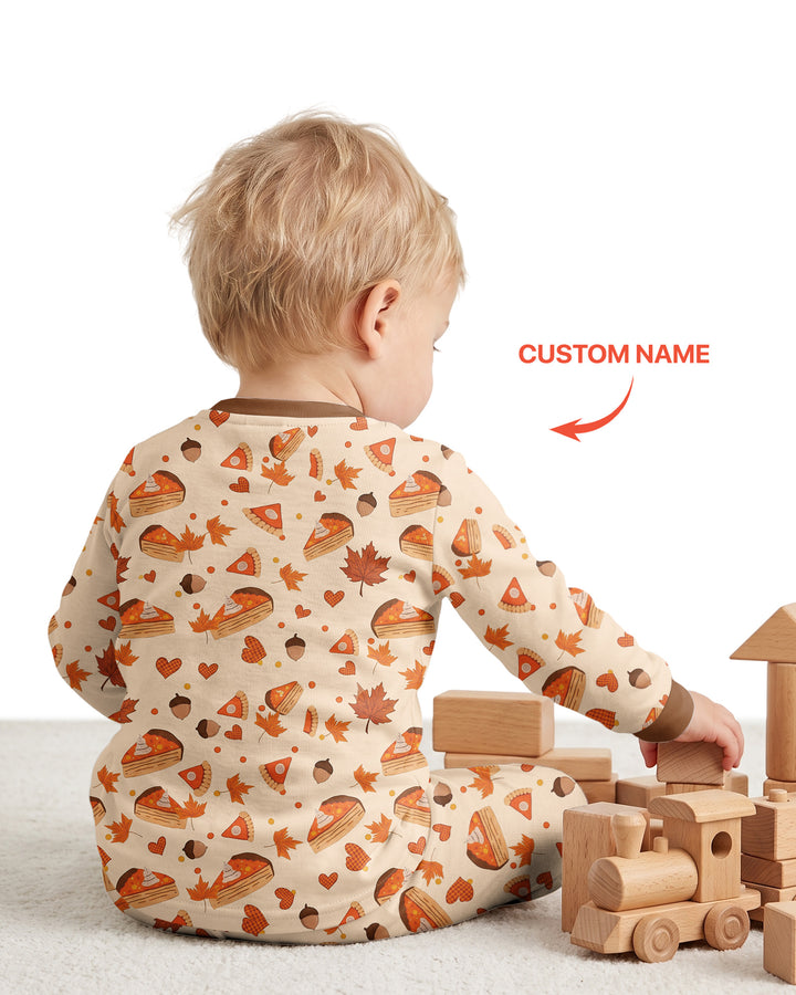 Custom Name My First Thanksgiving Bamboo Two Piece Long Sleeve Pajama Set