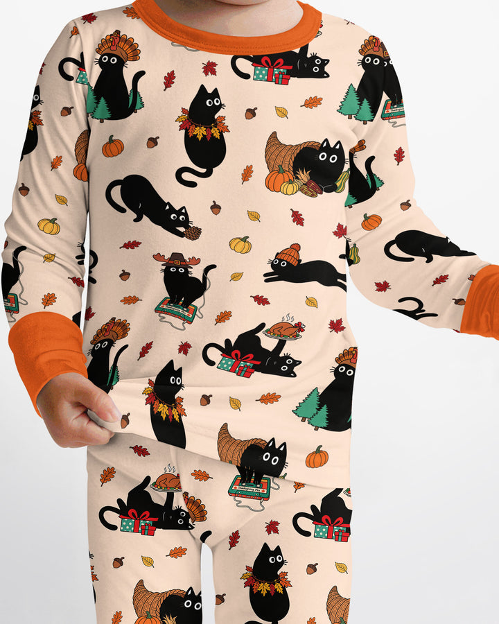 Cozy Cat On Thanksgiving Bamboo Two Piece Long Sleeve Pajama Set