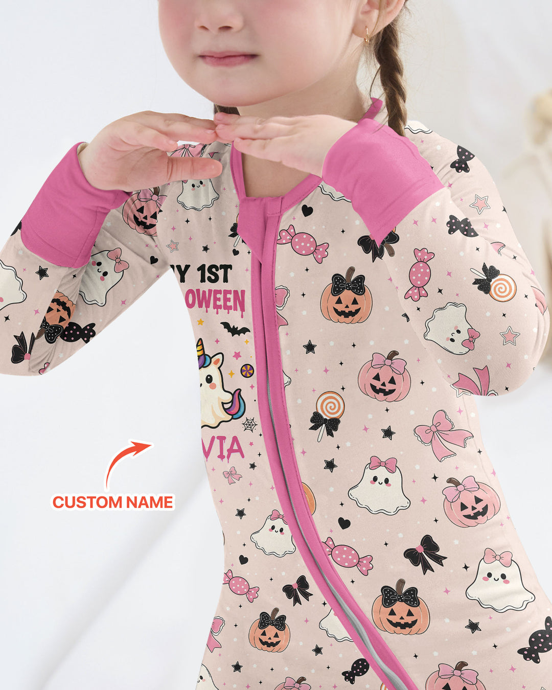 Custom Name Cute Ghost My First Halloween  Bamboo Convertible Zippy