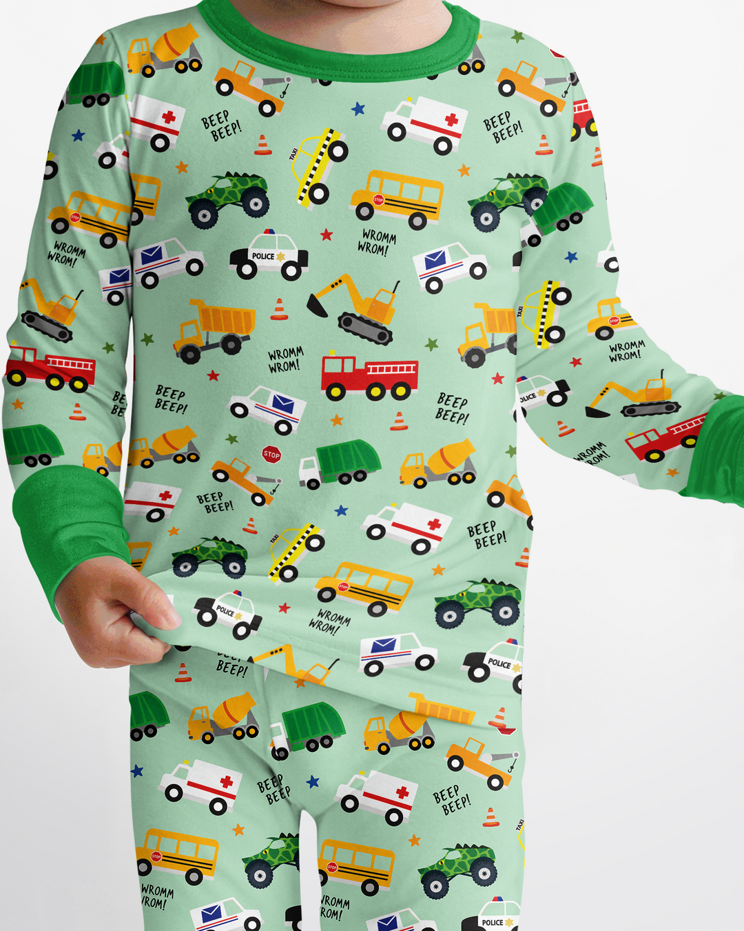 Lots Of Trucks Bamboo Two Piece Long Sleeve Pajama Set