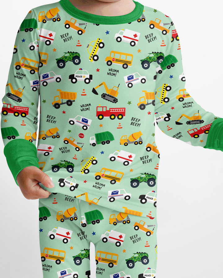 Lots Of Trucks Bamboo Two Piece Long Sleeve Pajama Set