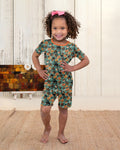Retro Black Cat Witch Pumpkin Halloween Bamboo Two Piece Short Sleeve Shorts Pajama Set