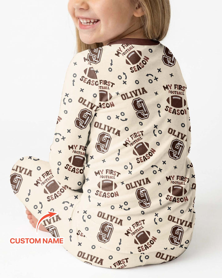 Custom Name My First Football Season Bamboo Two Piece Long Sleeve Pajama Set