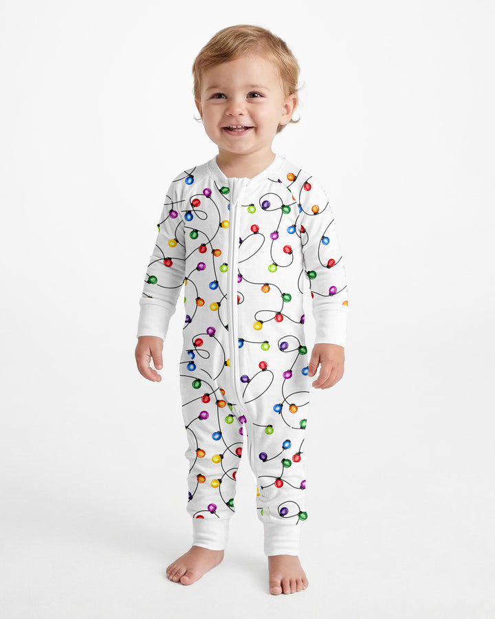 Baby's First Christmas Lights Pajamas - Colorful & Cozy Bamboo Convertible Zippy