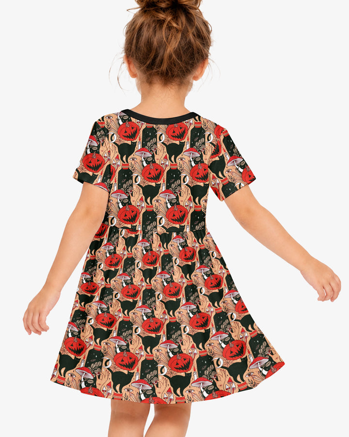 Black Cat And Pumpkin Halloween Bamboo Twirl Dress
