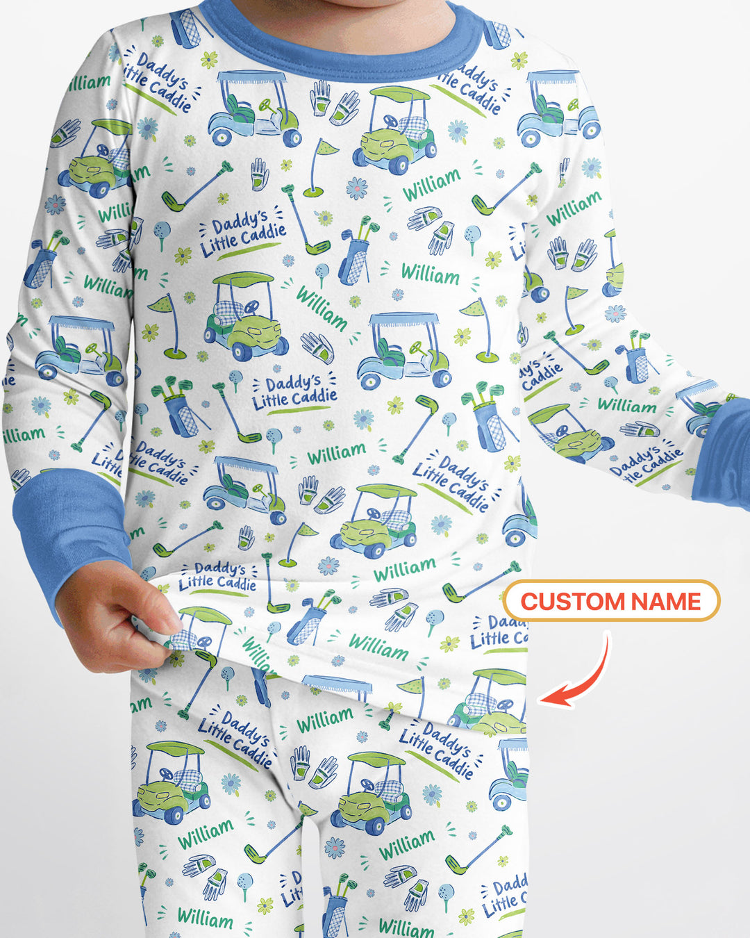 Daddy's Little Caddie Custom Name Bamboo Two Piece Long Sleeve Pajama Set