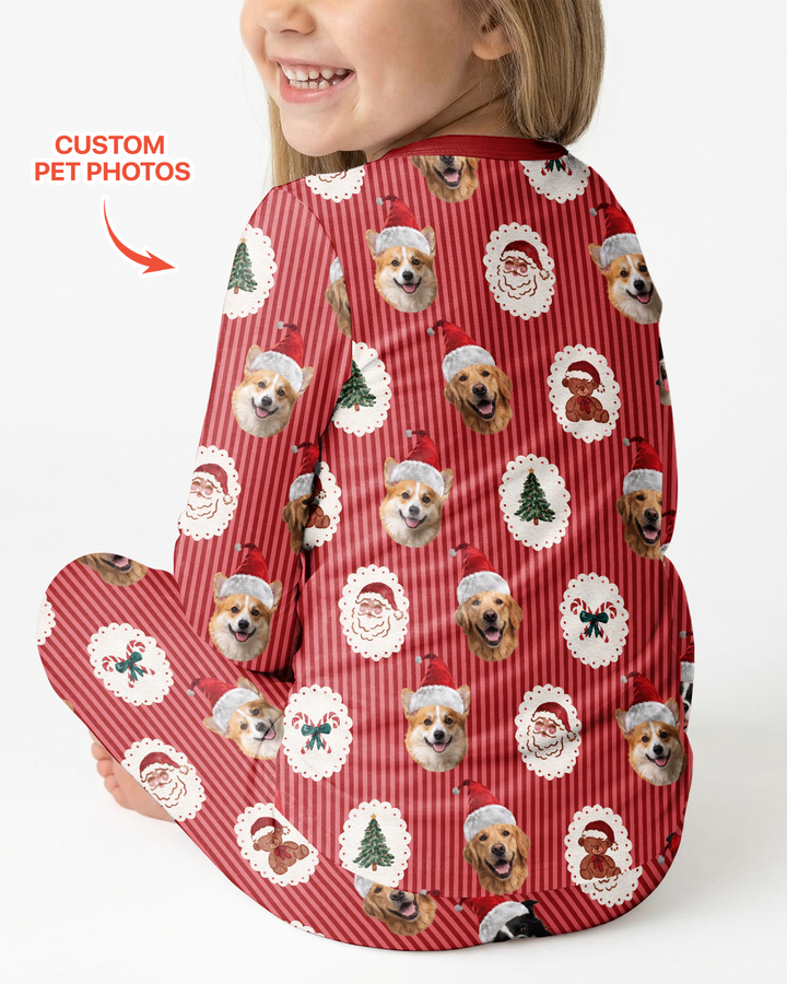 Custom Pet Face Christmas Cameo Bamboo Two Piece Long Sleeve Pajama Set