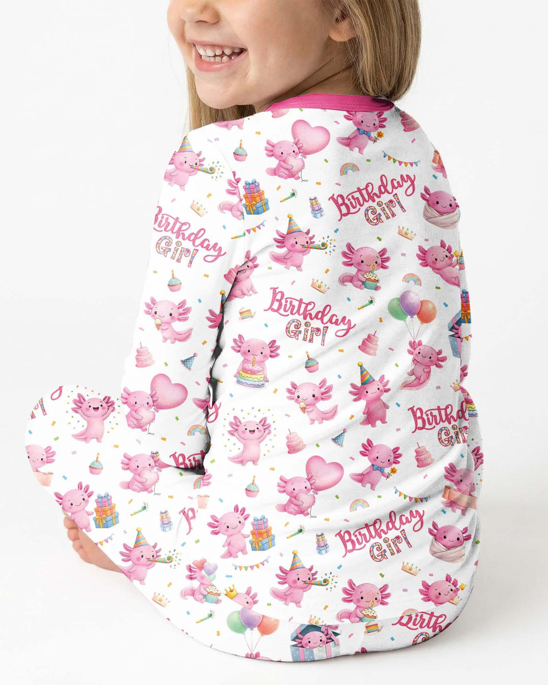 Cute Axolotl Birthday Girl Bamboo Two Piece Long Sleeve Pajama Set