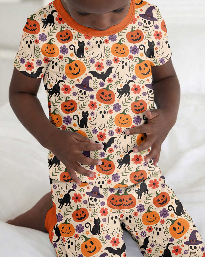 Spooky Halloween Floral Delight Bamboo Two Piece Short Sleeve Pajama Set