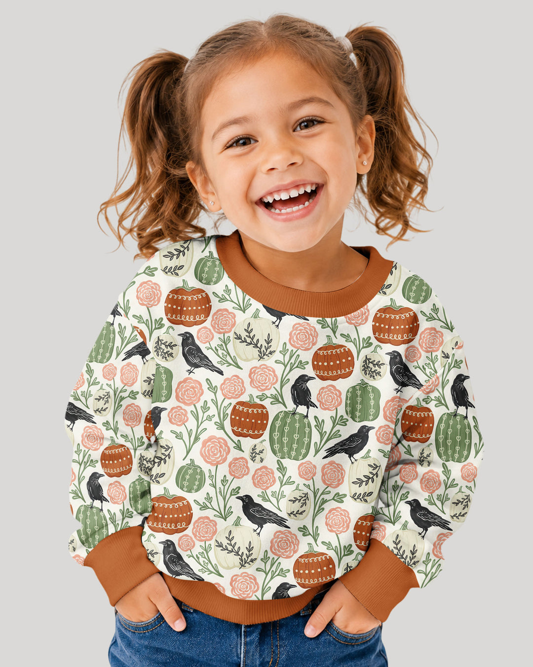 Country Crows with Mums and Pumpkins Bamboo Crewneck Sweatshirt