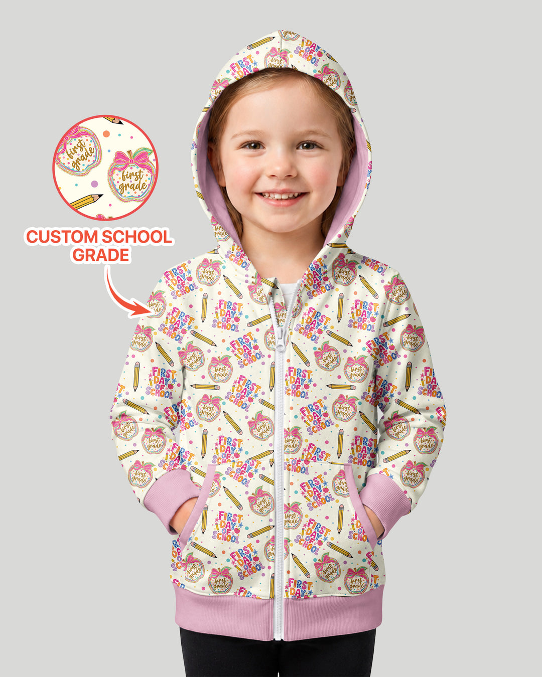 Custom School Grade First Day Cutie Bamboo Zip Hoodie