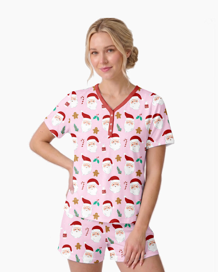 Christmas Sweet Santa Bamboo Women Short Sleeve Short Pajama Set