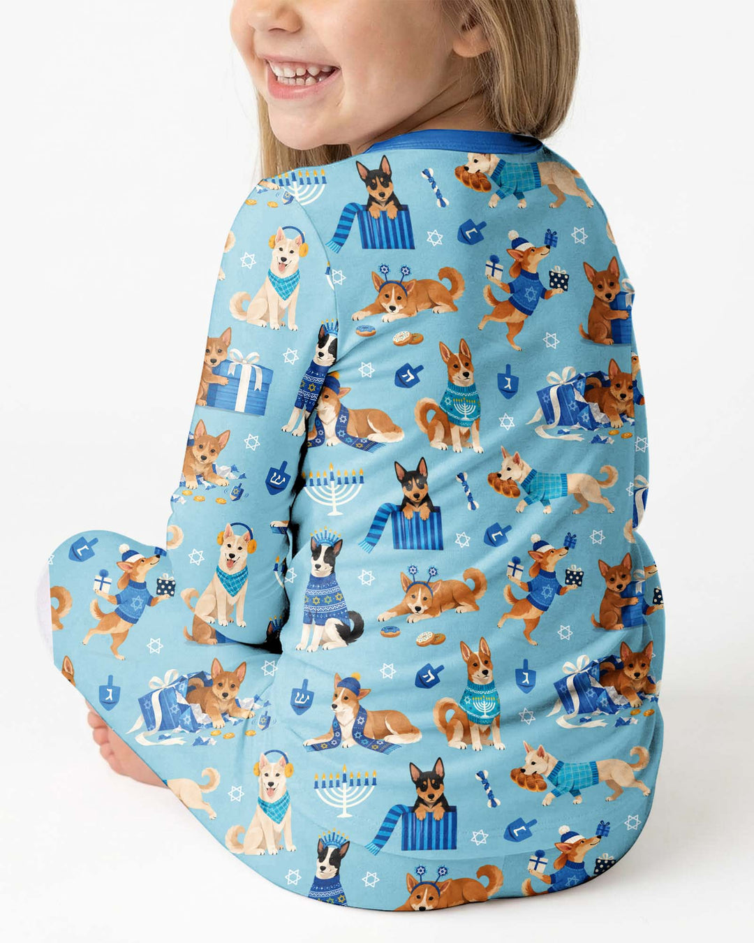 Hannukkah Protected by A Canaan Dog Bamboo Two Piece Long Sleeve Pajama Set