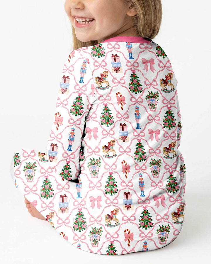 Nutcracker and Snow Globe It's Most Wonderful Time of The Year Bamboo Two Piece Long Sleeve Pajama Set