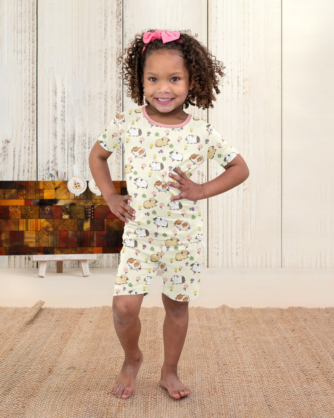 Guinea Pig Garden Bamboo Two Piece Short Sleeve Shorts Pajama Set