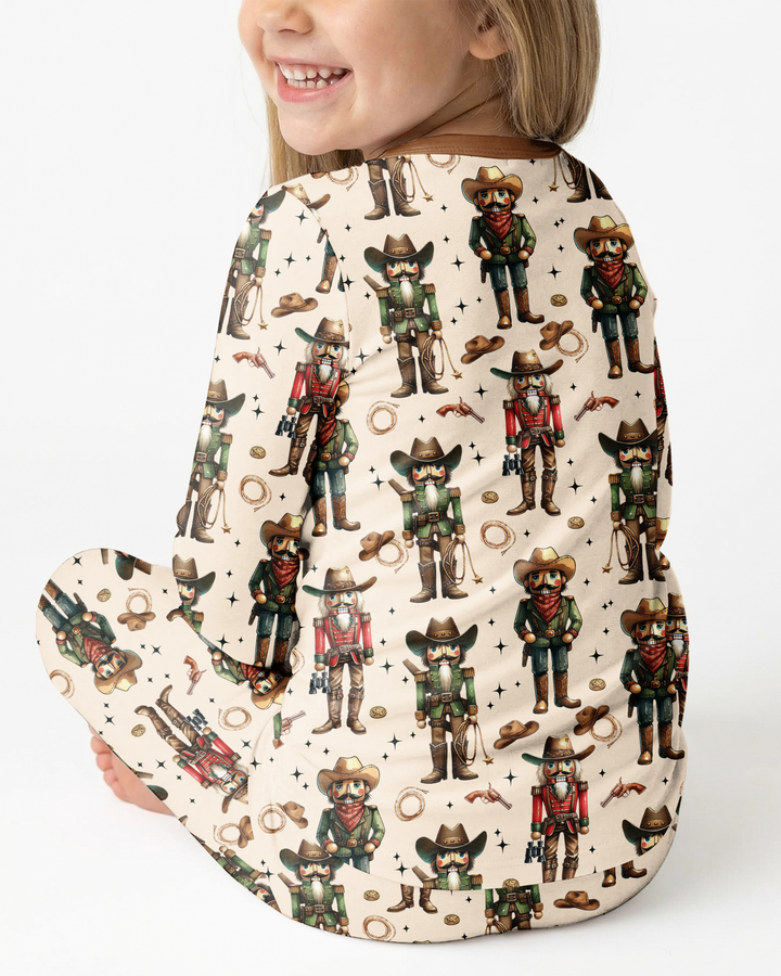 Western Christmas Cowboy Nutcracker Bamboo Two Piece Long Sleeve Pajama Set