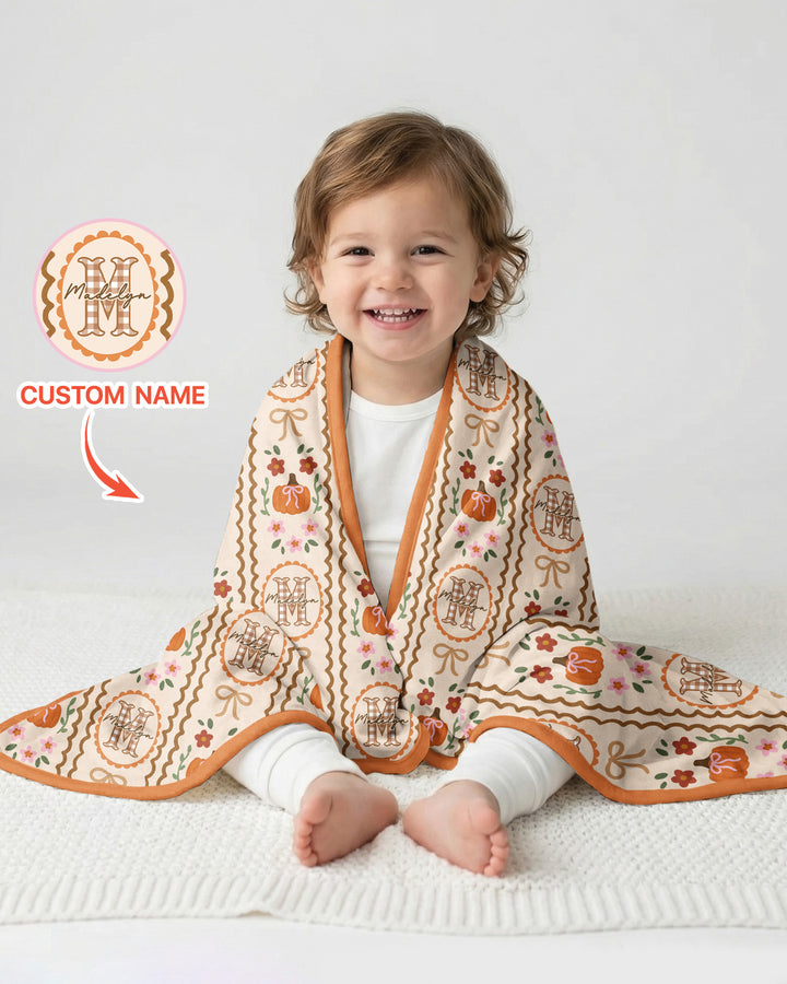 Custom Name Pumpkin Cottage Bamboo Blanket