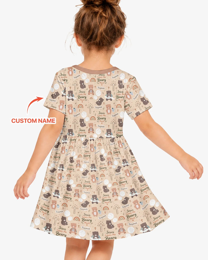 Custom Name Jesus Loves Me Beary Much Bamboo Twirl Dress