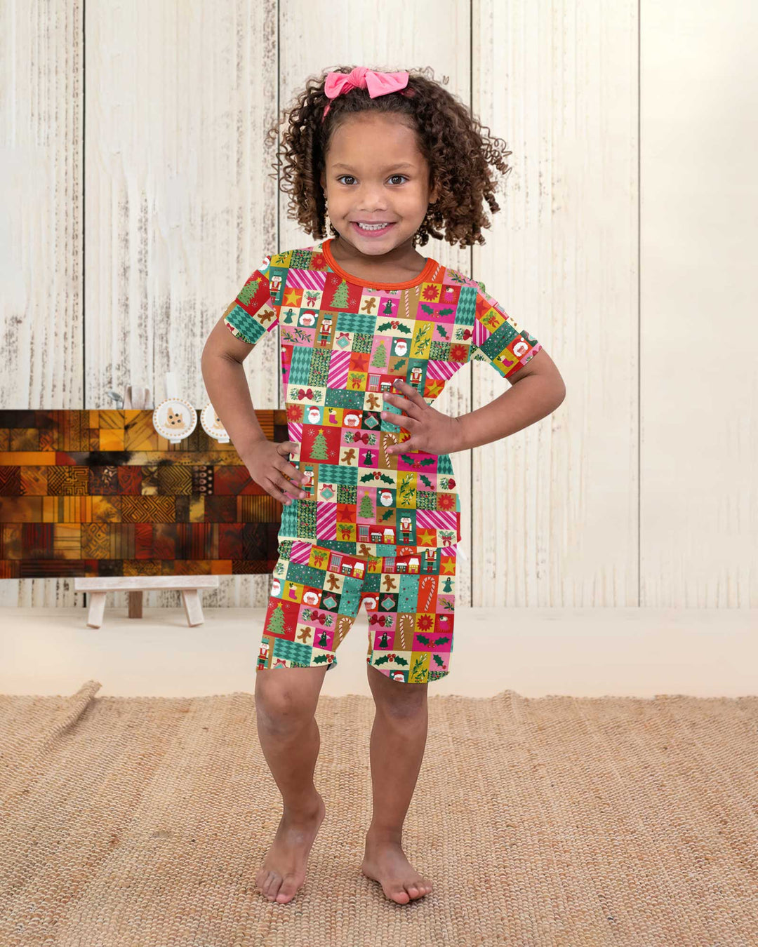 Maximalist Christmas Collage Bamboo Two Piece Short Sleeve Shorts Pajama Set
