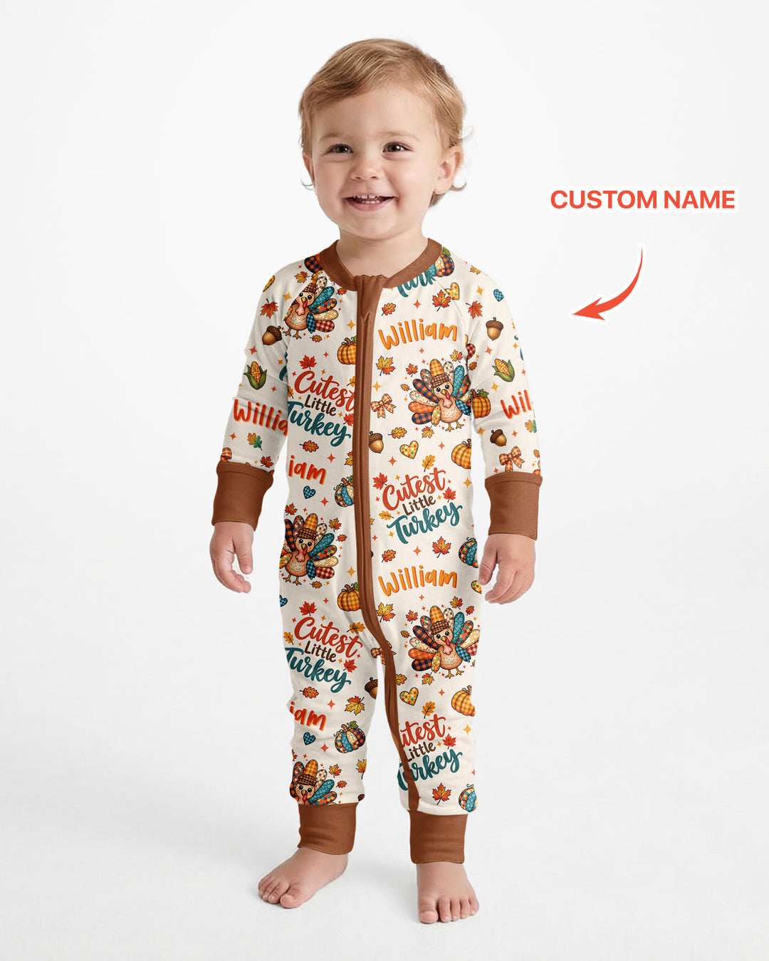 Custom Name Cutest Little Turkey Bamboo Convertible Zippy