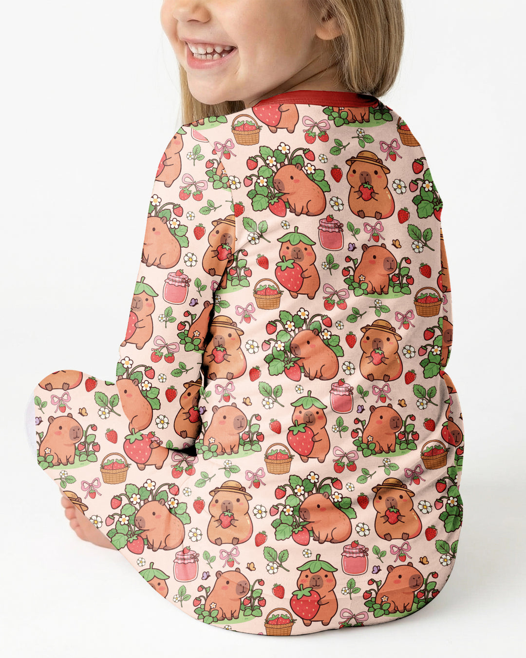 Capybara Strawberry Bamboo Two Piece Long Sleeve Pajama Set