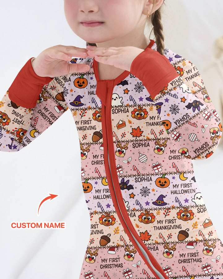 Custom Name My First Hallothanksmas Bamboo Convertible Zippy