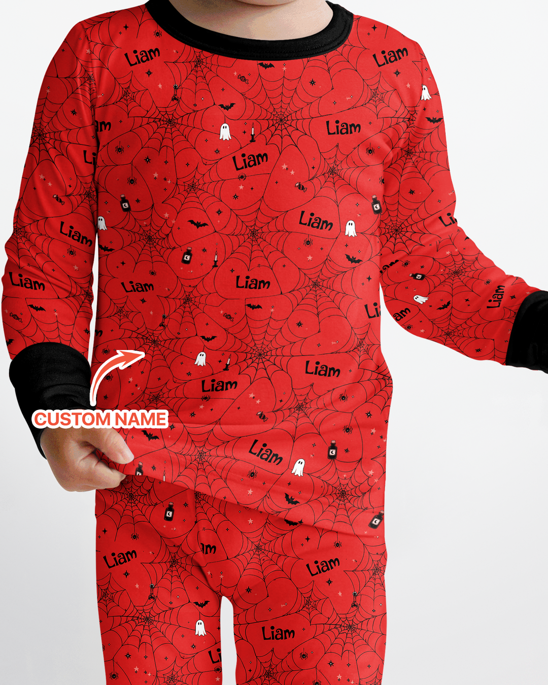Spooky Spider Web Halloween Custom Name Bamboo Two Piece Long Sleeve Pajama Set