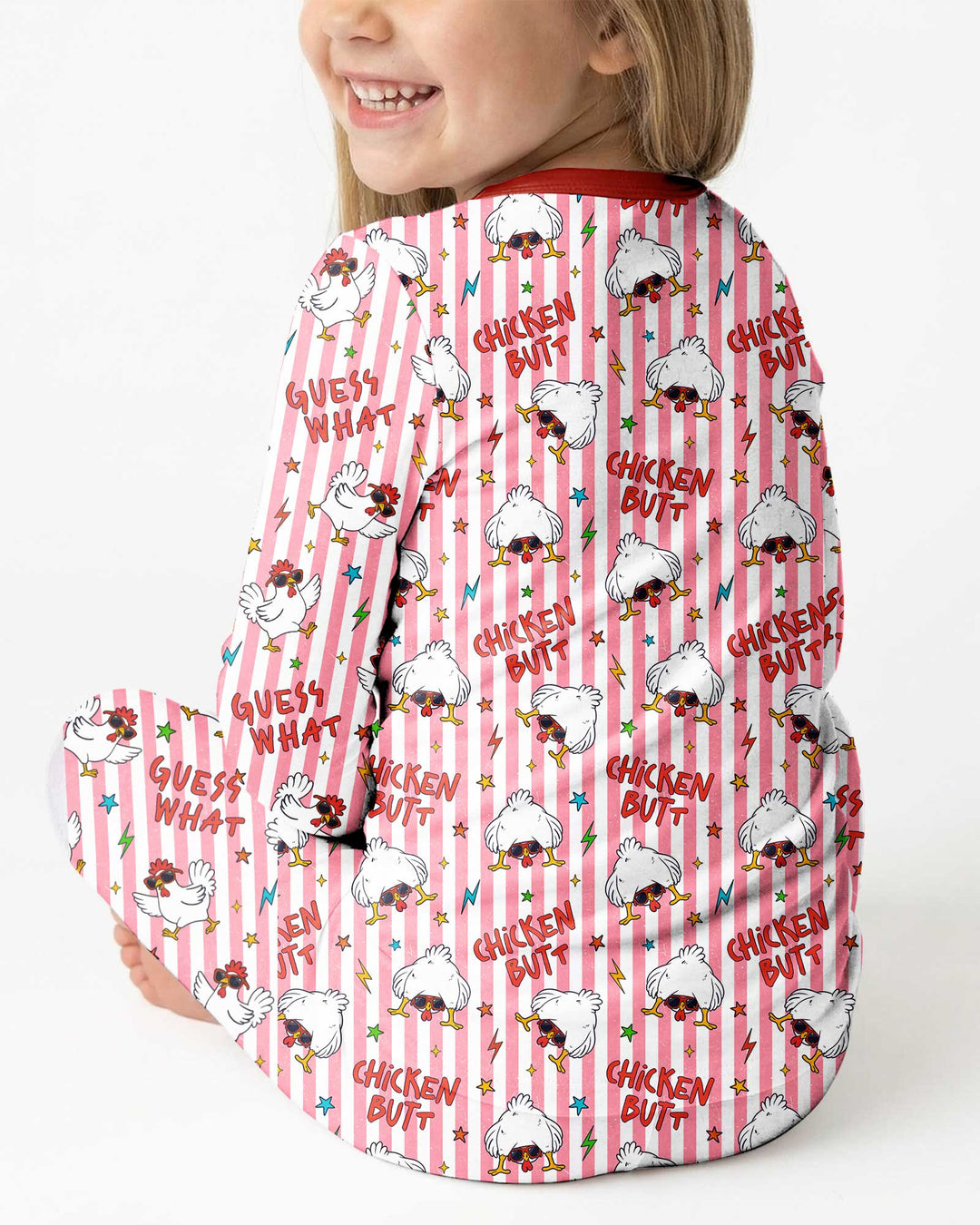 Guess What? Chicken Butt! Version Color Red Bamboo Two Piece Long Sleeve Pajama Set