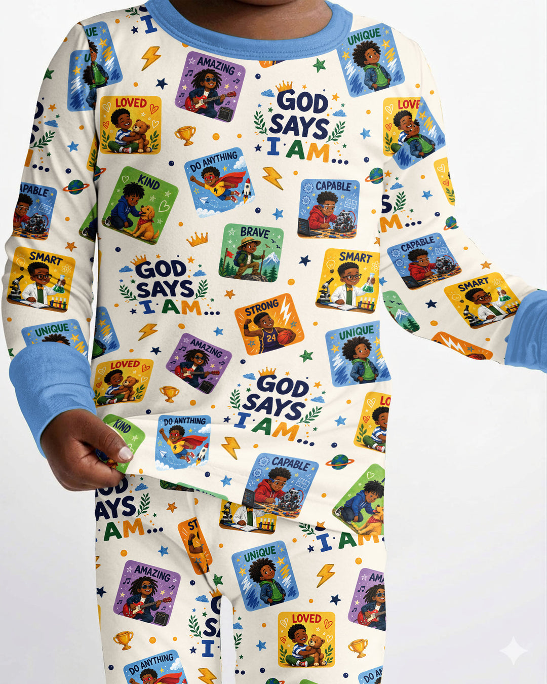 God Says I Am Black Boy Bamboo Two Piece Long Sleeve Pajama Set