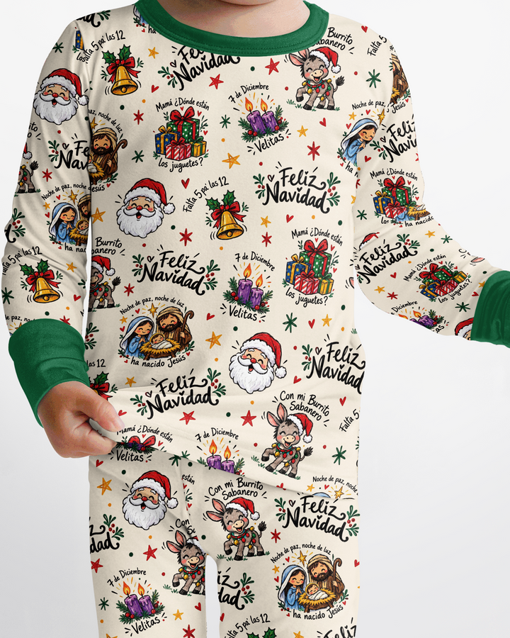 Whimsical Feliz Navidad Christmas Bamboo Two Piece Long Sleeve Pajama Set