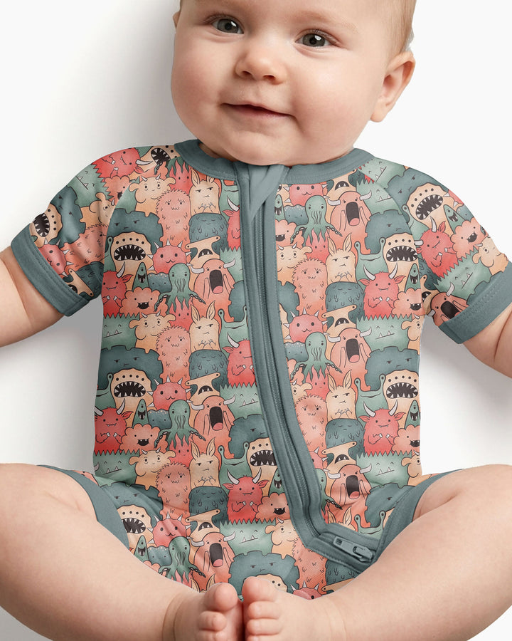 Cute Monster Crowd Bamboo Shorty Zippy