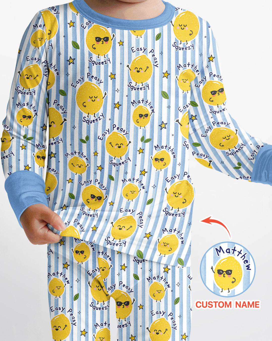 Easy Peasy Lemon Squeezy Custom Name Bamboo Two Piece Long Sleeve Pajama Set