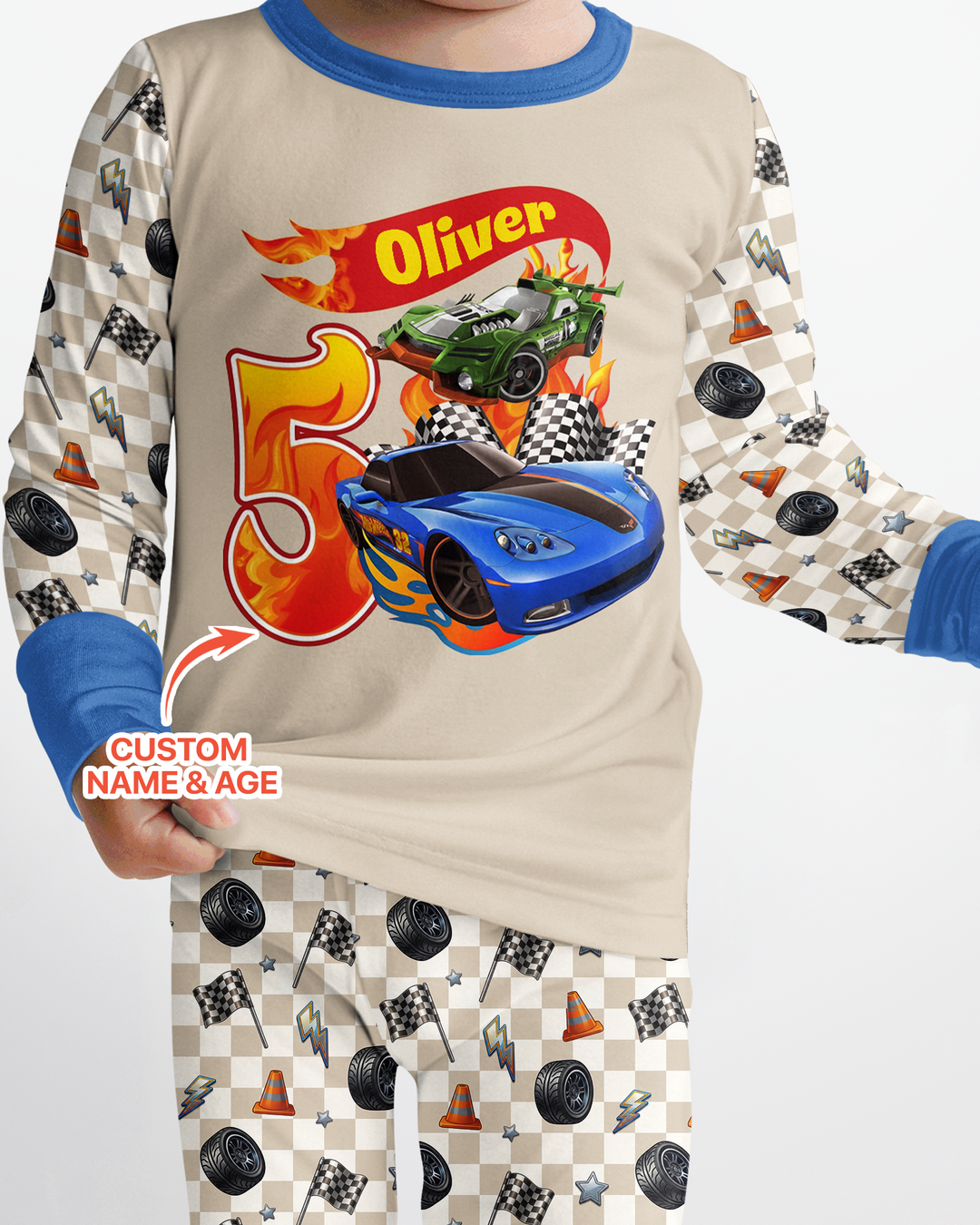 Custom Race Car Bamboo Two Piece Long Sleeve Pajama Set