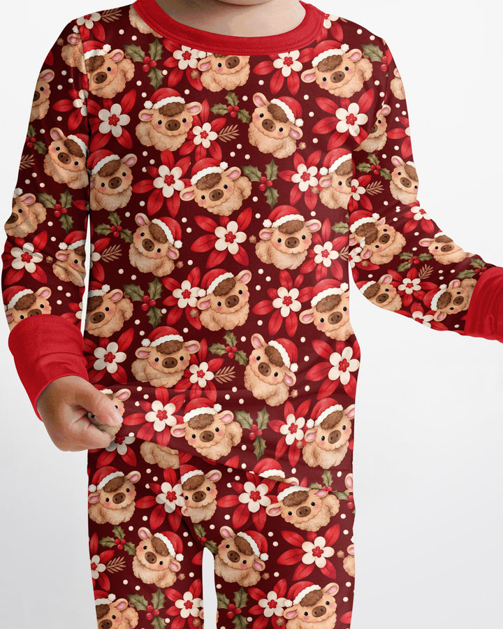 Christmas Highland Cows Bamboo Two Piece Long Sleeve Pajama Set