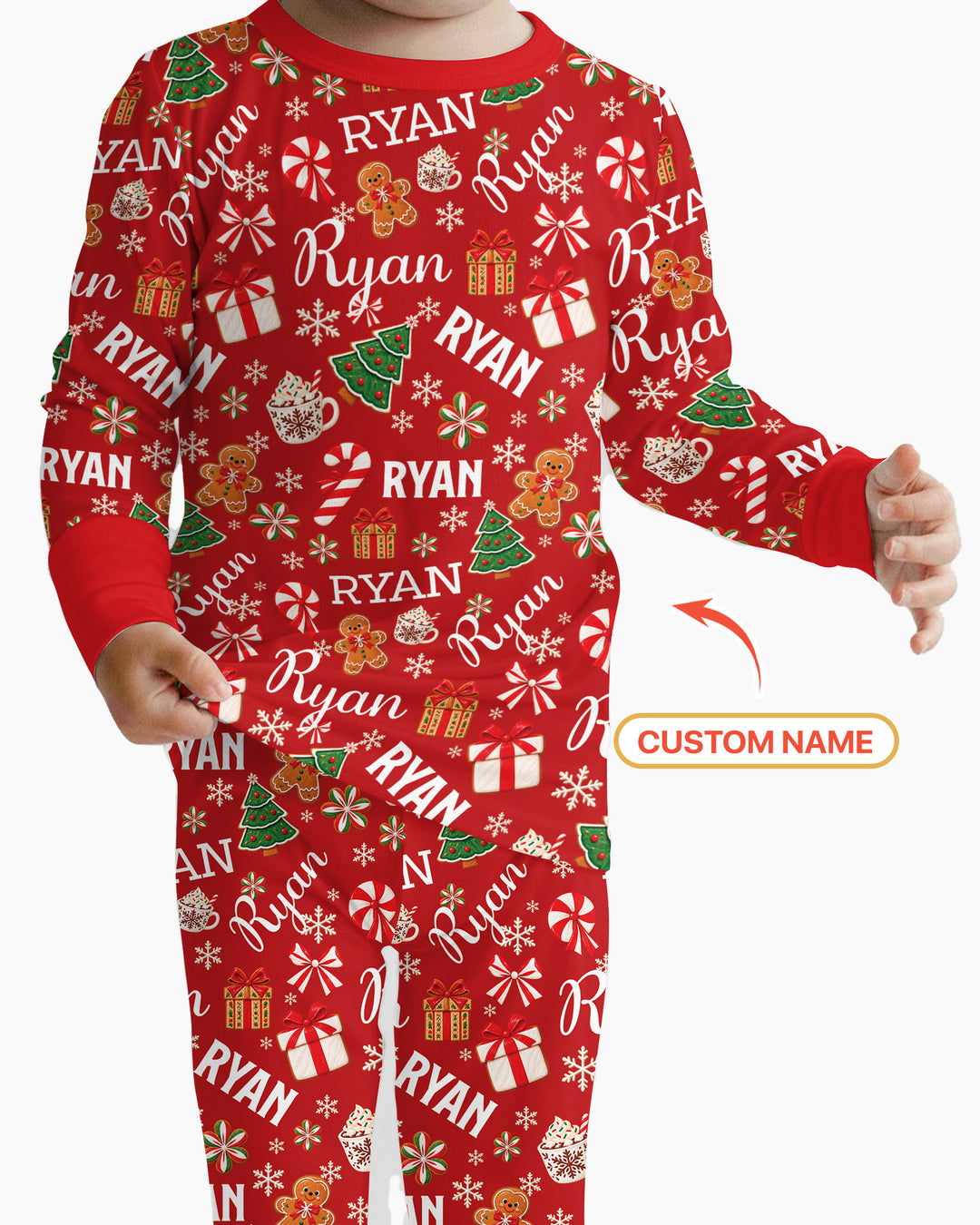 Merry Christmas Custom Name Bamboo Two Piece Long Sleeve Pajama Set