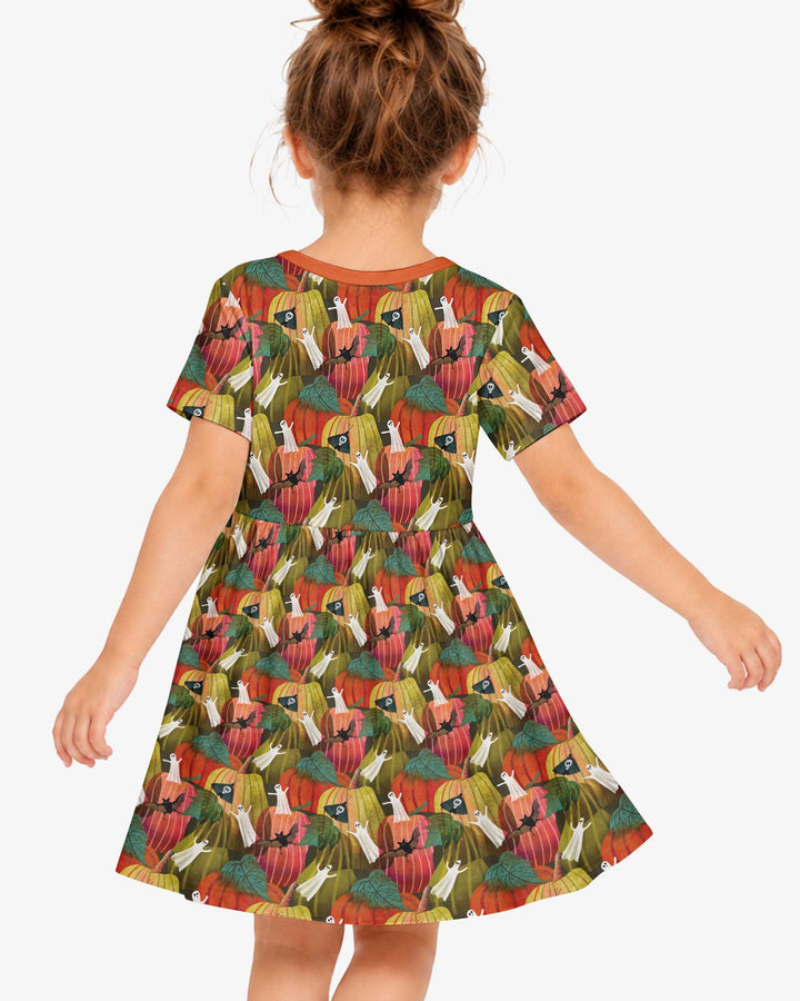 Big Pumpkin Field With Ghosts Bamboo Twirl Dress