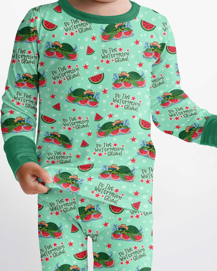 Watermelon Turtle Family Matching Bamboo Two Piece Long Sleeve Pajama Set