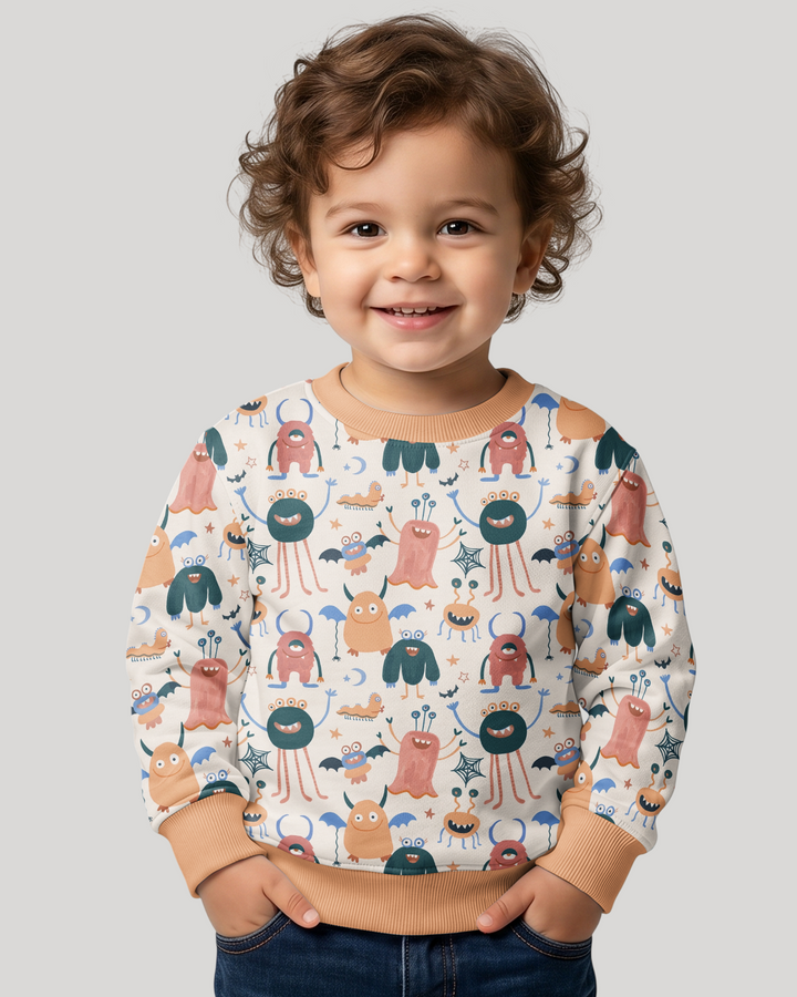 Monsters Fun Pastels Hand Painted Cute Bamboo Crewneck Sweatshirt