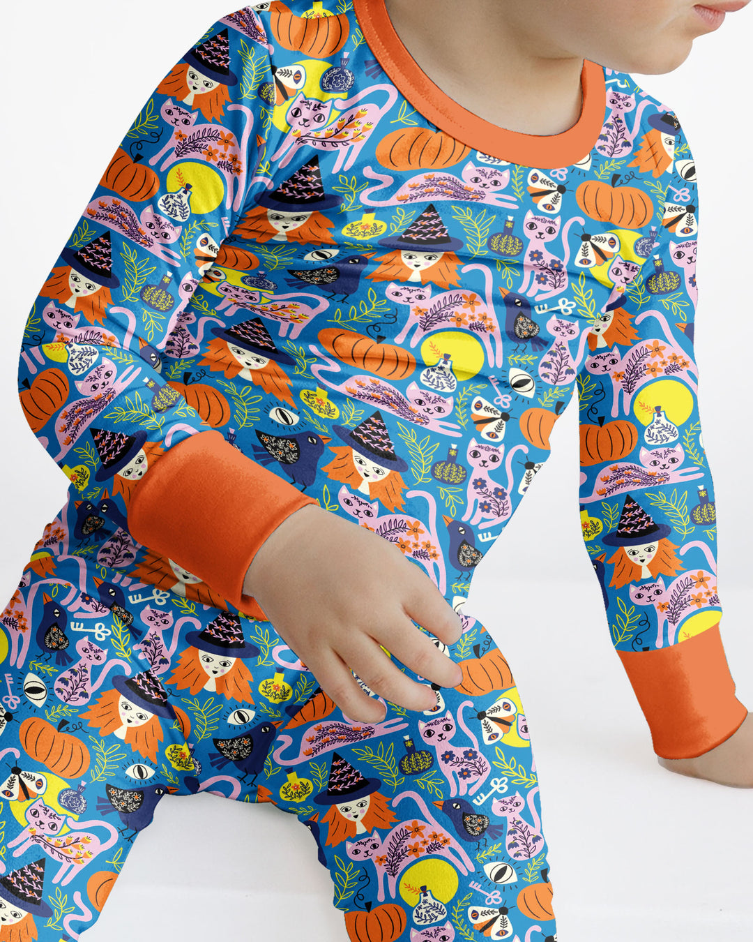 Whimsical Witch Cats Bamboo Two Piece Long Sleeve Pajama Set