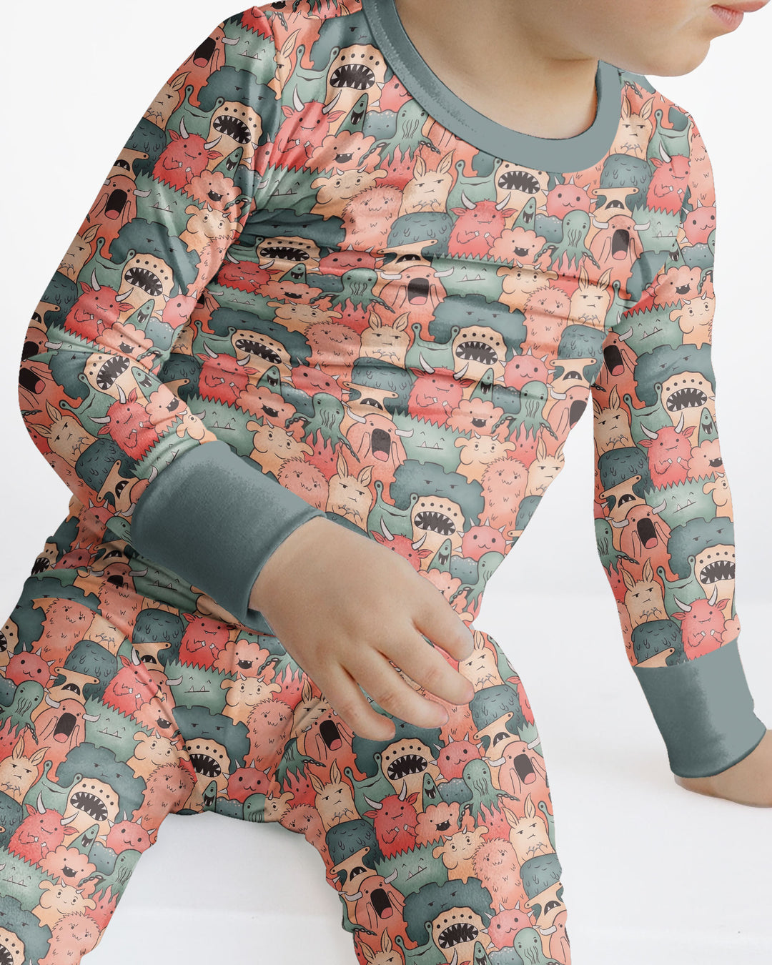 Cute Monster Crowd Bamboo Two Piece Long Sleeve Pajama Set