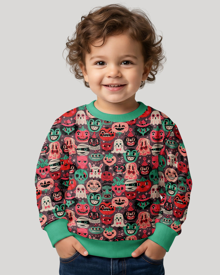 Retro Halloween Monsters Ghost Pumpkin Mummy Bamboo Crewneck Sweatshirt