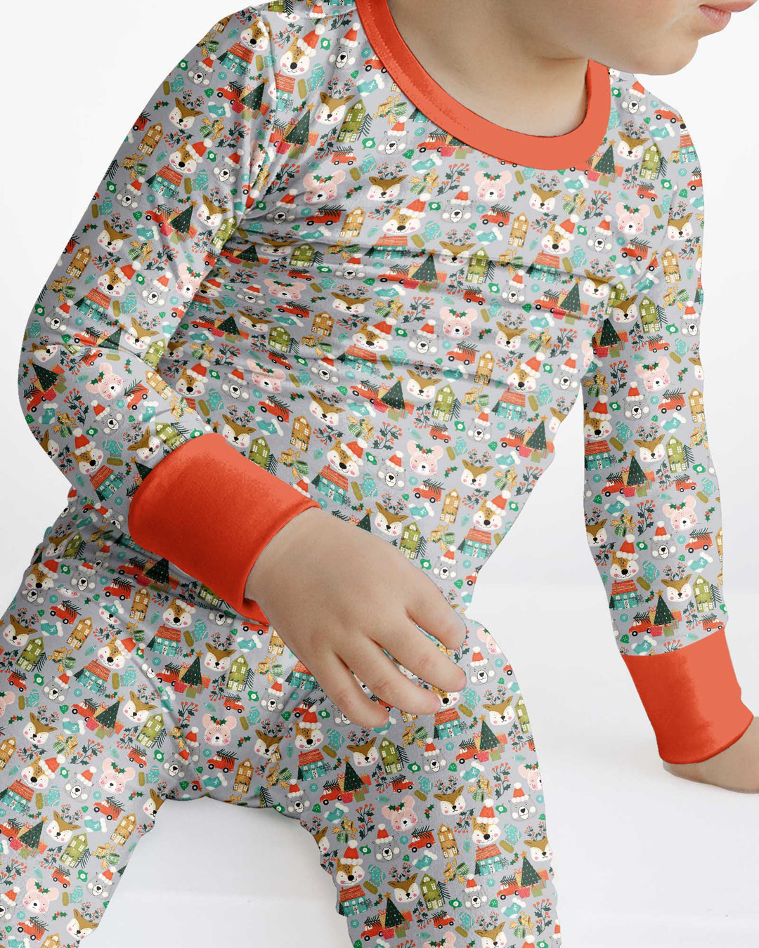 Christmas Woodland Deer Fox Bear Bamboo Two Piece Long Sleeve Pajama Set