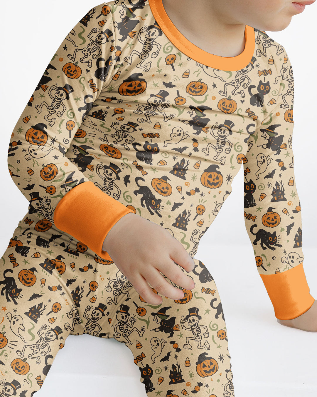 Vintage Skeleton Pumpkin Halloween Bamboo Two Piece Long Sleeve Pajama Set
