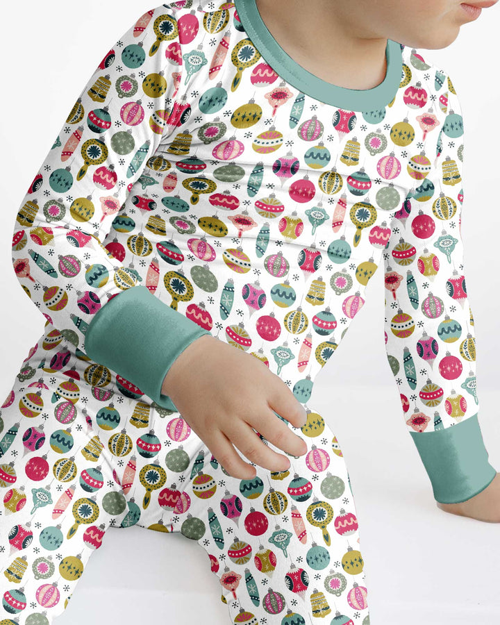 Tiny Christmas Ornaments   Bamboo Two Piece Long Sleeve Pajama Set