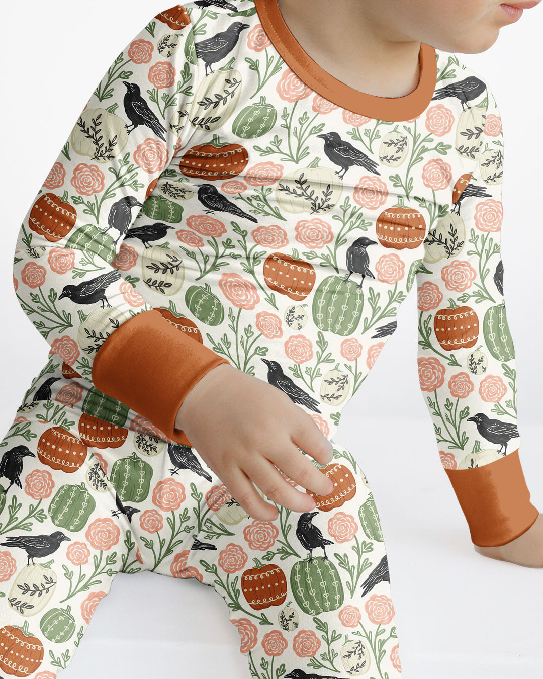 Country Crows with Mums and Pumpkins Bamboo Two Piece Long Sleeve Pajama Set