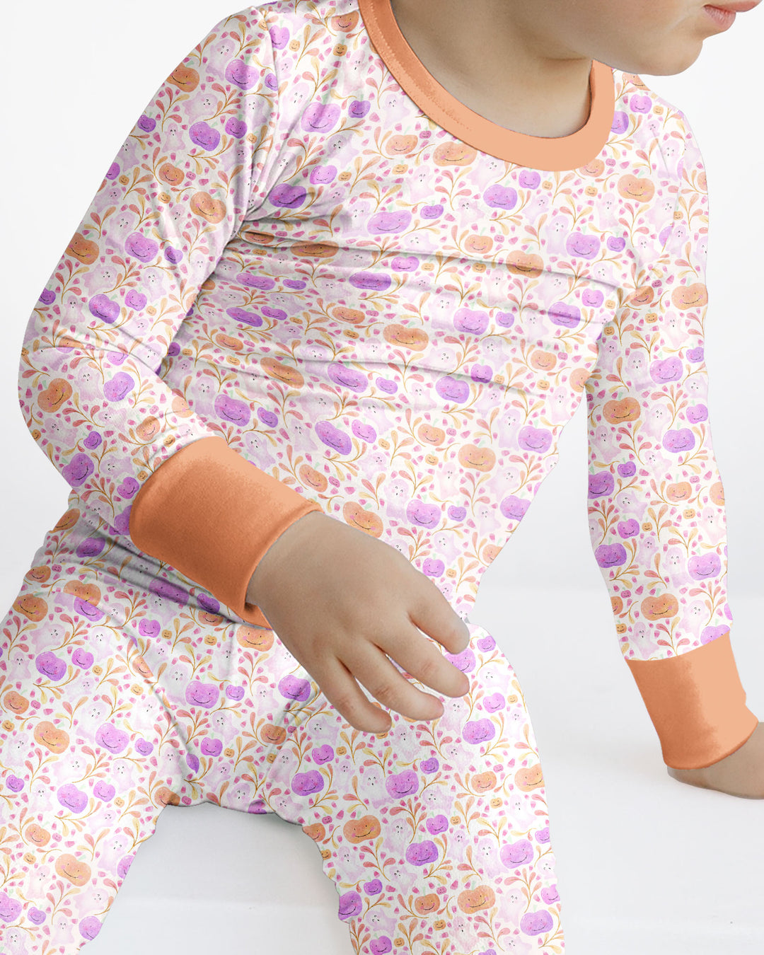 Pastel Pumpkins and Ghosts Bamboo Two Piece Long Sleeve Pajama Set